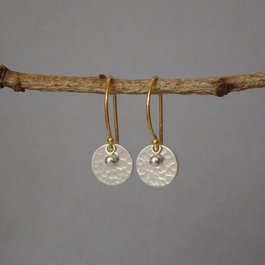 Gold vermeil, sterling silver disc and ball earrings.