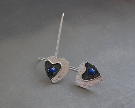 Lapis lazuli sterling silver heart earrings.