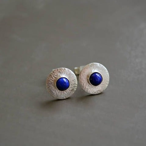 Lapis lazuli sterling silver disc stud earrings.