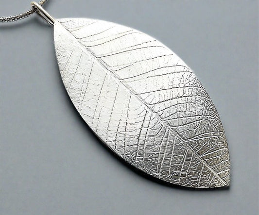 Large sterling silver leaf necklace.