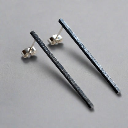 oxidised sterling silver textured bar stud earrings