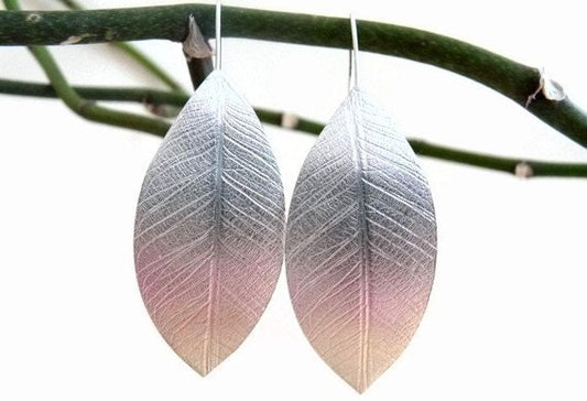 Artisan large leaf sterling silver earrings. Made to order.