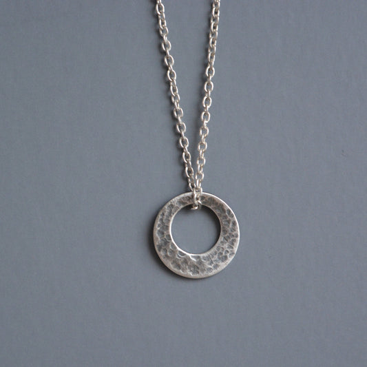 Small oxidised sterling silver washer necklace.