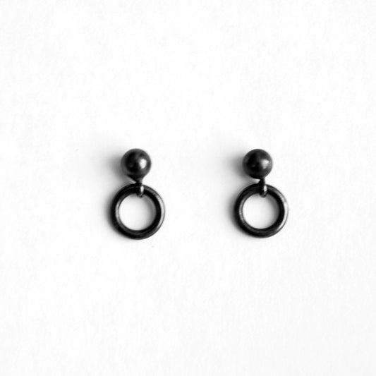 Oxidised sterling silver ball and circle stud earrings.