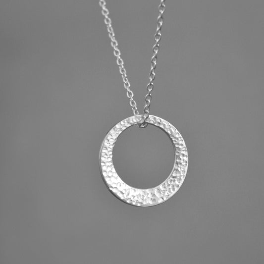 sterling silver textured washer necklace