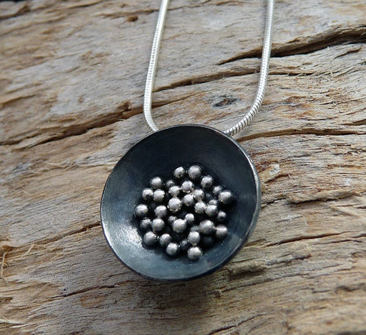 Artisan sterling silver oxidised bowl necklace pendant. MADE TO ORDER.