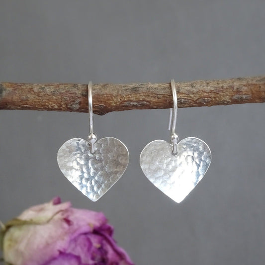 sterling silver textured heart earrings