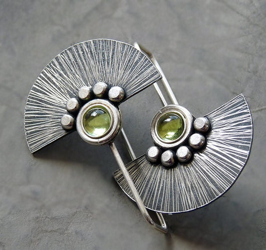 Peridot sterling silver fan earrings.