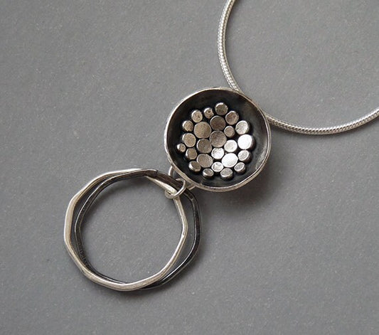 Handmade oxidised sterling silver bowl pendant necklace.