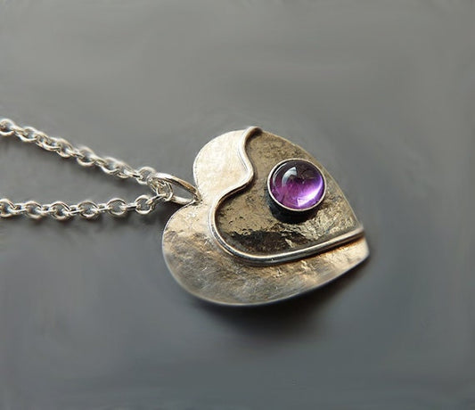 Amethyst sterling silver heart necklace.