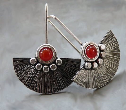 Carnelian sterling silver fan earrings.