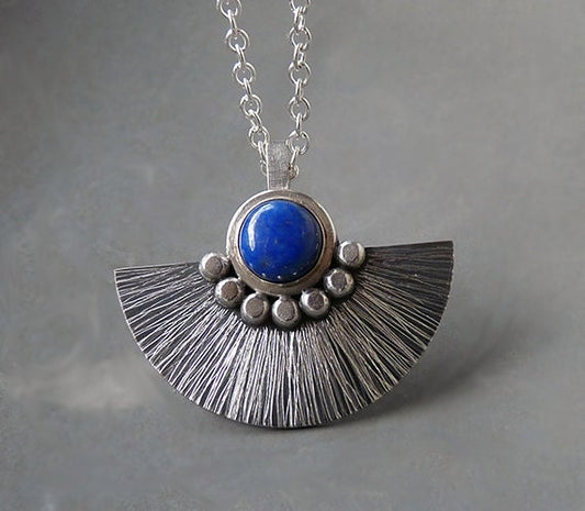 Lapis lazuli sterling silver fan necklace.  MADE TO ORDER.