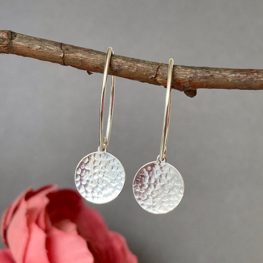 Sterling silver hammered disc earrings